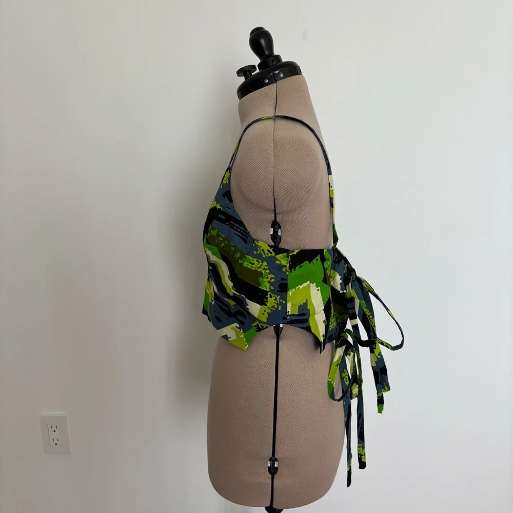 Mangishi Doll Womens 100% Cotton Back Tie Top Size 14 Green Blue African Print